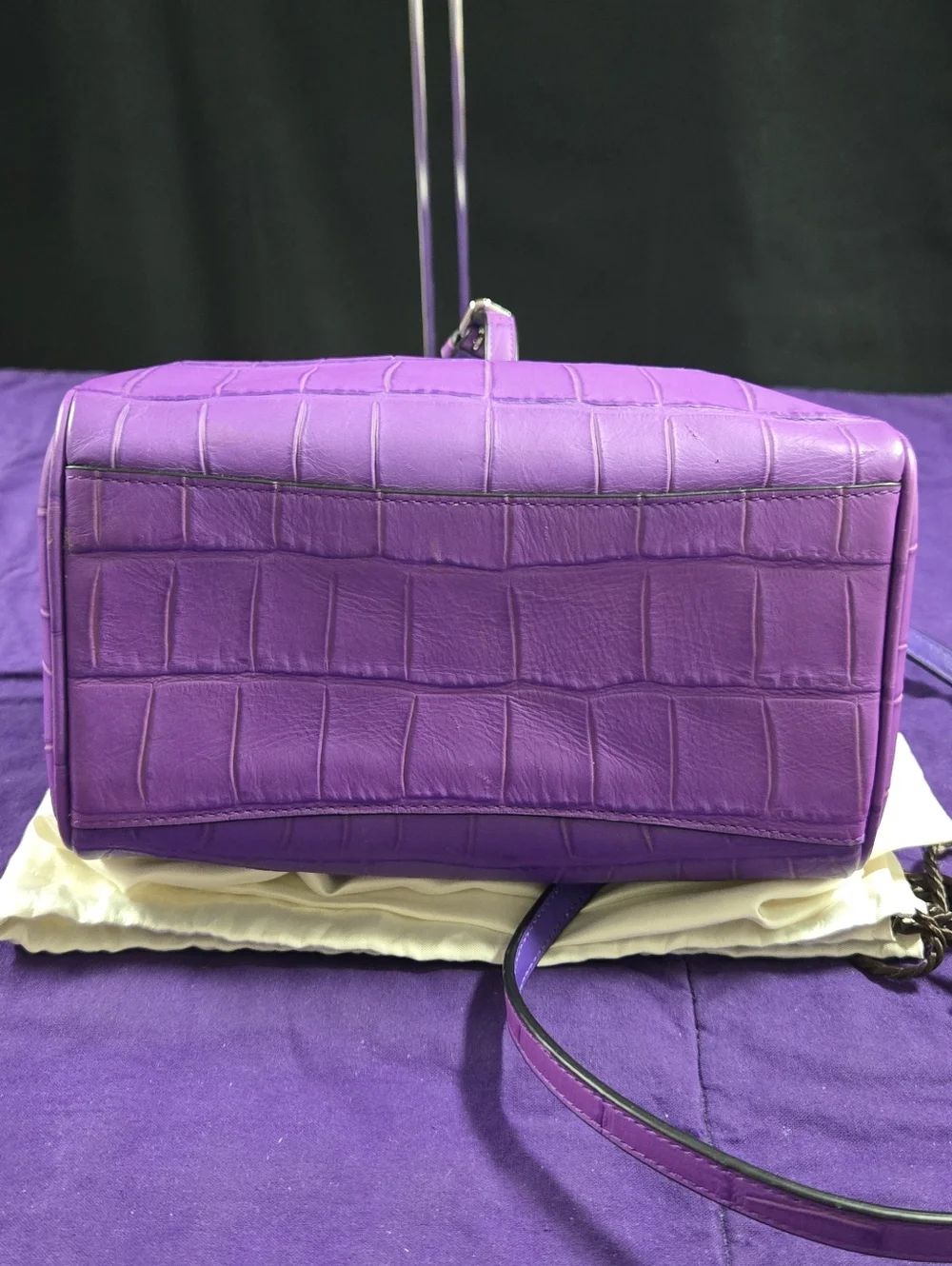 Coach Mini Bennet Croc-Embossed Purple Leather Satchel/ Crossbody - Picture 6 of 11